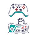 Gamepad as Game Controller and Input Device for Video Game Console Outline Vector Set Royalty Free Stock Photo