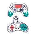 Gamepad as Game Controller and Input Device for Video Game Console Outline Vector Set Royalty Free Stock Photo