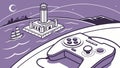 Gamepad Connected by Abstract Lines to a Distant Lighthouse, vector design Generative AI Royalty Free Stock Photo