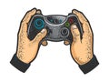 Gamepad in hands sketch raster illustration