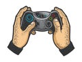 Gamepad in hands sketch vector illustration