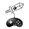 Gamepad or joypad black color and action sword shape made from cable design illustration