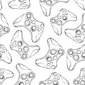 Gamepad joystick game controller seamless pattern. Devices for video games, esports, gamer isolated on white. Hand drawn Royalty Free Stock Photo