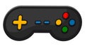 Gamepad video game controller, black joystick with multicolored buttons, remote game manipulator