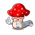 Gamer amanita mushroom mascot cartoon