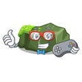 Gamer cartoon large stone covered with green moss