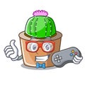 Gamer cartoon star cactus in flower pot