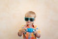 Gamer child playing video game with joystick Royalty Free Stock Photo