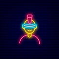 Gamer with futuristic glasses neon icon. VR game club logo. High tech technology. Isolated vector illustration Royalty Free Stock Photo