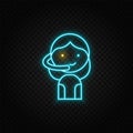 Gamer, girl, avatar, retro neon icon. Blue and yellow neon vector icon