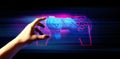 gamer hand touching and interactive to holographic of gaming joystick controller Royalty Free Stock Photo