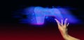 gamer hand touching and interactive to holographic of gaming joystick controller Royalty Free Stock Photo