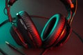 Gamer Headphones Dark Background and colorful Light.