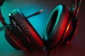 Gamer Headphones Dark Background and colorful Light.