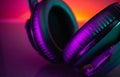 Gamer Headphones Dark Background and colorful Light.