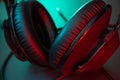 Gamer Headphones Dark Background and colorful Light.