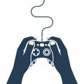 Gamer holding in hand gamepad