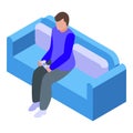 Gamer on home sofa icon isometric vector. Video games play Royalty Free Stock Photo