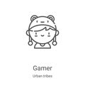 gamer icon vector from urban tribes collection. Thin line gamer outline icon vector illustration. Linear symbol for use on web and Royalty Free Stock Photo