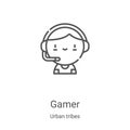 gamer icon vector from urban tribes collection. Thin line gamer outline icon vector illustration. Linear symbol for use on web and Royalty Free Stock Photo