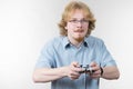 Gamer man holding gaming pad Royalty Free Stock Photo