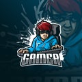Gamers mascot logo design vector with modern illustration concept style for badge, emblem and tshirt printing. gamer illustration. Royalty Free Stock Photo