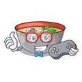 Gamer miso soup bowl on table character