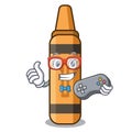 Gamer orange crayon in the cartoon shape