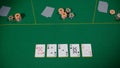 Gamer person playing poker in casino. Betting chips stacks. Dealer and gambler.