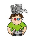 gamer playin video game isolated icon design