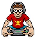 Gamer Playing Video Game Console Pixel Art Cartoon Royalty Free Stock Photo