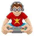Gamer Playing Video Game Console Pixel Art Cartoon Royalty Free Stock Photo