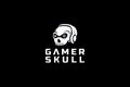 Gamer skull logo with skull image wearing headphone as the icon