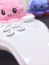 Video Game Controller, White Wireless Player Console remote, Reversible Octopus Plushies Pink and Blue