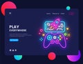 Gamer website concept banner Vector design template. Play Everywhere light banner in neon style, modern trend design