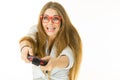 Gamer woman holding gaming pad Royalty Free Stock Photo