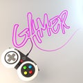 `gamer` word written with game controller wire