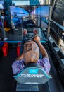 Gamers enjoy Playseat Formula E new racing simulator inside the Gaming Arena during 2019 New York City E-Prix