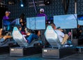 Gamers enjoy Playseat Formula E new racing simulator inside the Gaming Arena during 2019 New York City E-Prix