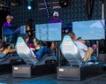 Gamers enjoy Playseat Formula E new racing simulator inside the Gaming Arena during 2019 New York City E-Prix