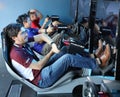 Gamers enjoy Playseat Formula E new racing simulator inside the Gaming Arena during 2019 New York City E-Prix