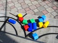 Games with children& x27;s educational toys colorful outdoor Royalty Free Stock Photo