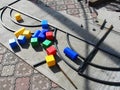 Games with children& x27;s educational toys colorful outdoor Royalty Free Stock Photo