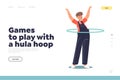 Games for hula hoop concept of landing page with happy cute boy play with hulahoop ring