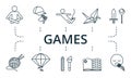 Games icon set. Contains editable icons theme such as dominoes, crossword, cooking and more. Royalty Free Stock Photo