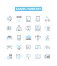 Games industry vector line icons set. Games, Industry, Gaming, Video, Online, Mobile, Esports illustration outline