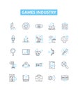 Games industry vector line icons set. Games, Industry, Gaming, Video, Online, Mobile, Esports illustration outline