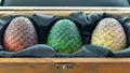 Games of Thrones HBO authorized replica of Dragon`s Eggs in wooden case.