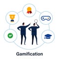 Gamification concept interactive icon set in business application and operation integrating game achievement Royalty Free Stock Photo