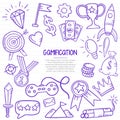 Gamification life doodle hand drawn with outline style on paper books line